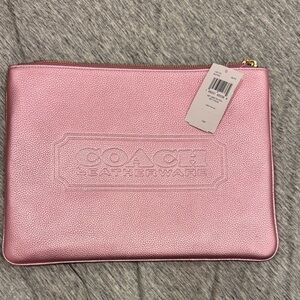 Coach Metallic Pink Leather XL  Pouch Rare